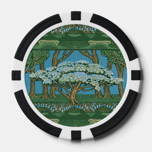 Walter Crane May Tree Wallpaper Green Blue Poker Chips (Front)