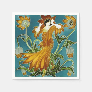 Walter Crane Orange Tulip Art Nouveau Floral Napkin