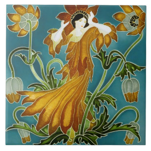 Walter Crane Orange Tulip Art Nouveau Floral Tile