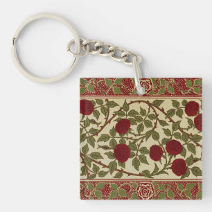 Walter Crane Red Roses with Thorned Stems Key Ring