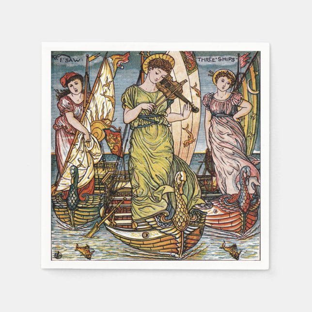 Walter Crane Ships,Graceful Ladies,Art Nouveau Napkin (Front)