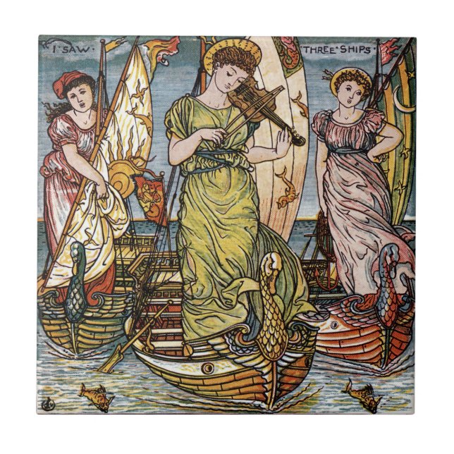 Walter Crane Ships,Graceful Ladies,Art Nouveau Tile (Front)