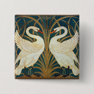 Walter Crane Swan, Rush And Iris Art Nouveau 15 Cm Square Badge