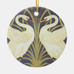 Walter Crane Swan, Rush And Iris Art Nouveau Ceramic Tree Decoration