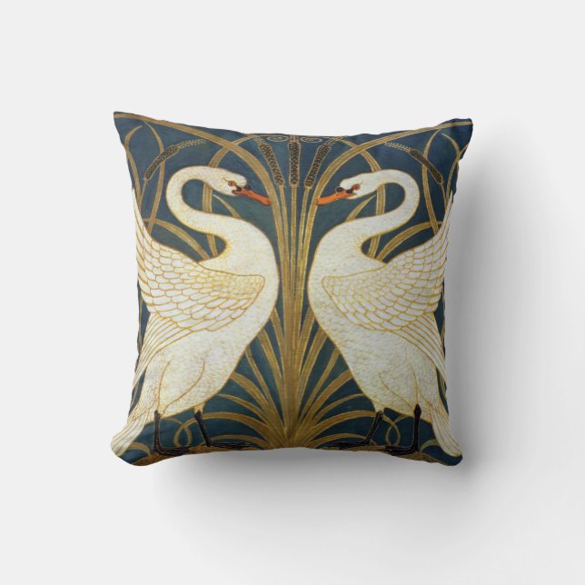 Walter Crane - Swan, Rush And Iris Art Nouveau Cushion (Front)