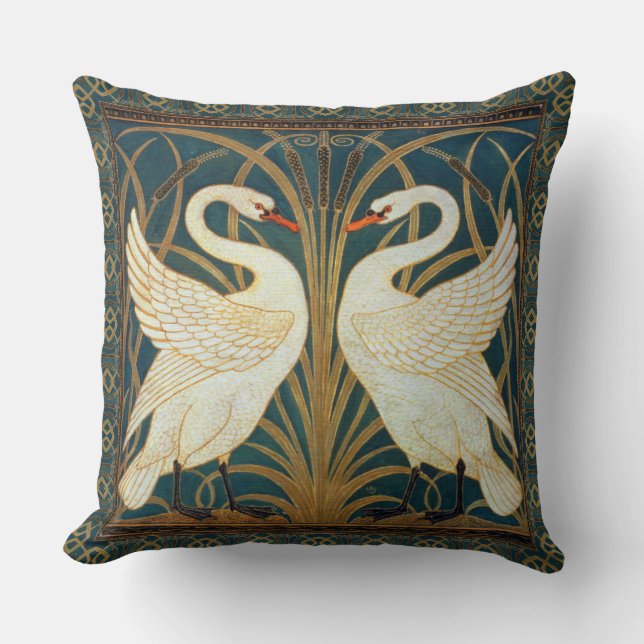 Walter Crane Swan, Rush And Iris Art Nouveau Cushion (Front)