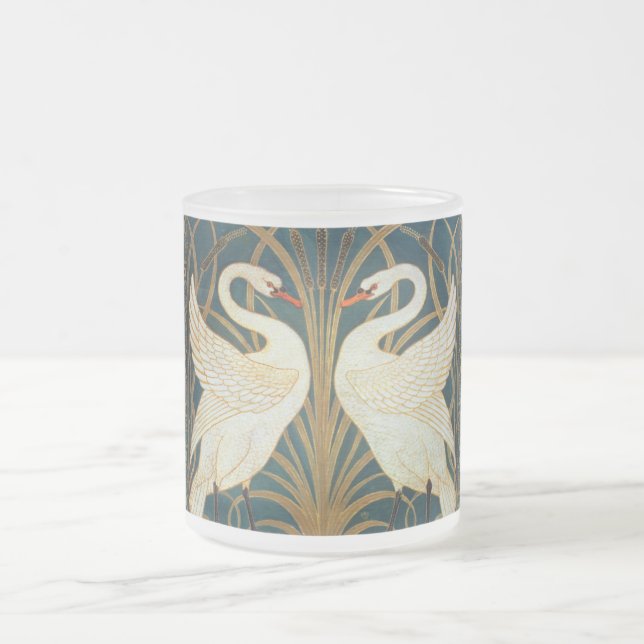 Walter Crane Swan, Rush And Iris Art Nouveau Frosted Glass Coffee Mug (Center)