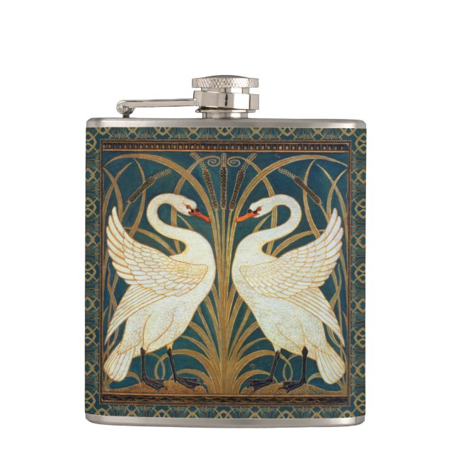 Walter Crane Swan, Rush And Iris Art Nouveau Hip Flask (Front)