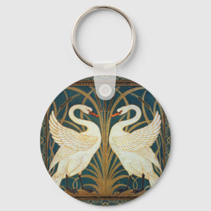 Walter Crane Swan, Rush And Iris Art Nouveau Key Ring