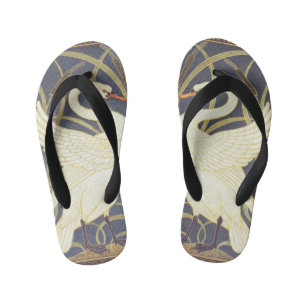Walter Crane Swan, Rush And Iris Art Nouveau Kid's Jandals