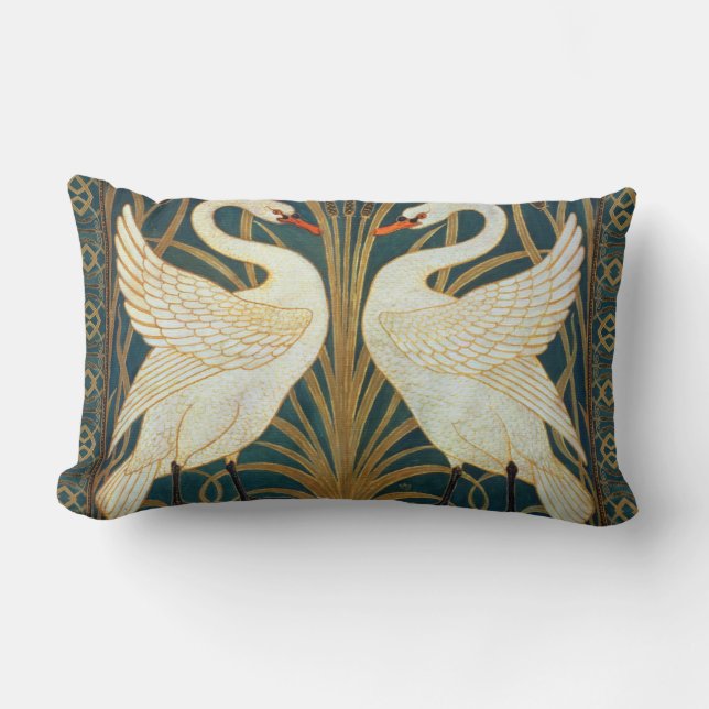 Walter Crane Swan, Rush And Iris Art Nouveau Lumbar Cushion (Front)