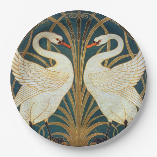 Walter Crane Swan, Rush And Iris Art Nouveau Paper Plate (Front)