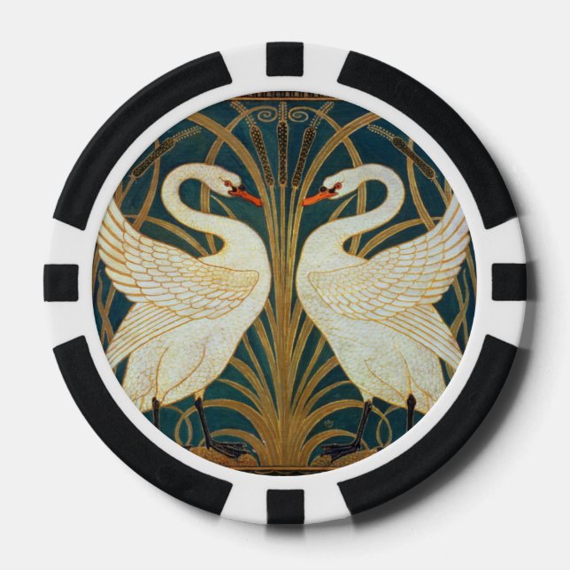 Walter Crane Swan, Rush And Iris Art Nouveau Poker Chips (Front)