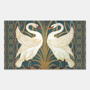 Walter Crane Swan, Rush And Iris Art Nouveau Rectangular Sticker