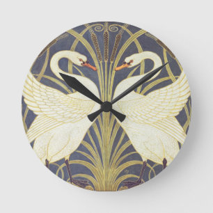 Walter Crane Swan, Rush And Iris Art Nouveau Round Clock