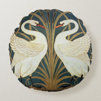 Walter Crane Swan, Rush And Iris Art Nouveau  Round Cushion