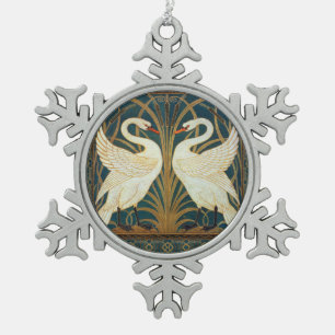 Walter Crane Swan, Rush And Iris Art Nouveau Snowflake Pewter Christmas Ornament
