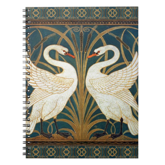 Walter Crane Swan, Rush And Iris Art Nouveau Spiral Notebook (Front)