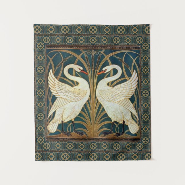 Walter Crane Swan, Rush And Iris Art Nouveau  Tapestry (Front)