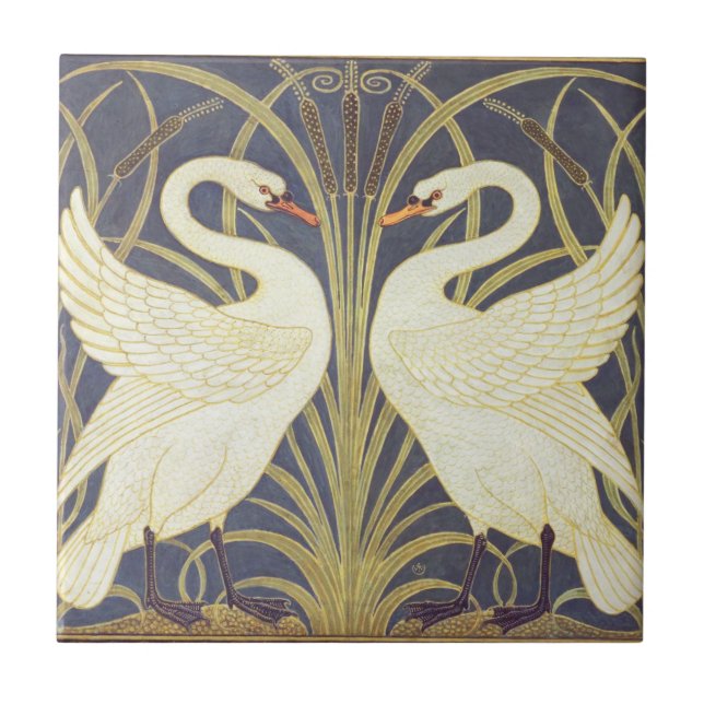 Walter Crane Swan, Rush And Iris Art Nouveau Tile (Front)