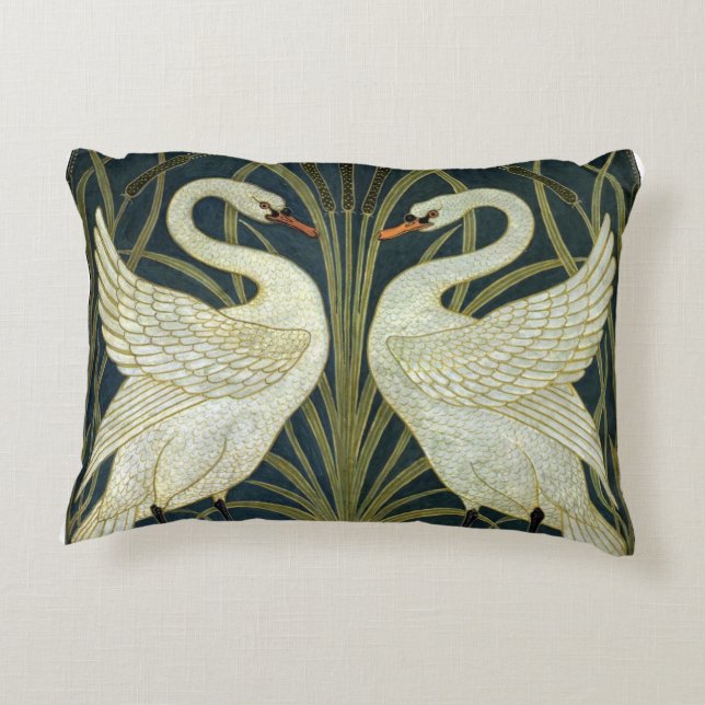 Walter Crane Swan & Rush and Iris Victorian  Decorative Cushion (Back)