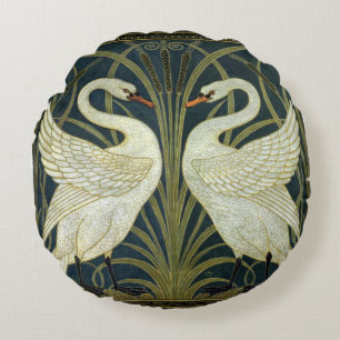 Walter Crane Swan & Rush and Iris Victorian Round Cushion