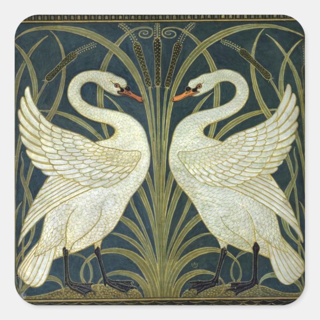 Walter Crane Swan & Rush and Iris Victorian  Square Sticker (Front)