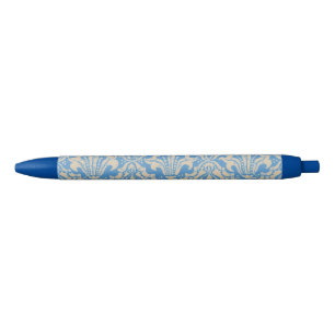 Walter Crane Vintage Blue Seed and Flower Art Black Ink Pen