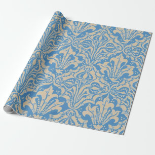 Walter Crane Vintage Blue Seed and Flower Art Wrapping Paper