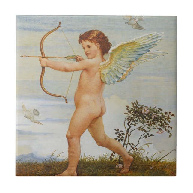Walter Crane Vintage Cupid with Bow Art Tile (Front)