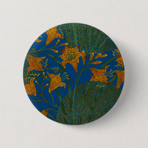 Walter Crane Vintage Day Lily Floral Pattern 6 Cm Round Badge