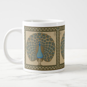 Walter Crane Vintage Gold Blue Peacock Art Large Coffee Mug