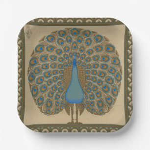 Walter Crane Vintage Gold Blue Peacock Art Paper Plate
