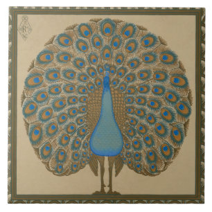 Walter Crane Vintage Gold Blue Peacock Art Tile