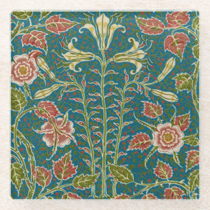 Walter Crane Vintage Lily and Rose Floral Glass Coaster