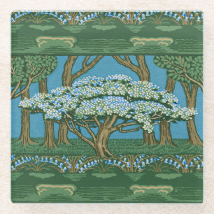 Walter Crane Vintage May Tree Forest Wallpaper Glass Coaster