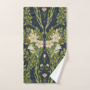 Walter Crane Vintage Navy White Lily Pattern Bath Towel Set