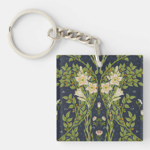 Walter Crane Vintage Navy White Lily Pattern Key Ring