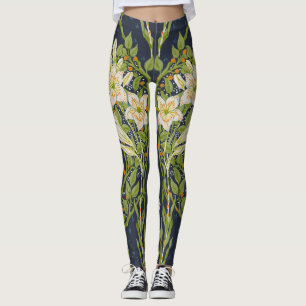 Walter Crane Vintage Navy White Lily Pattern Leggings