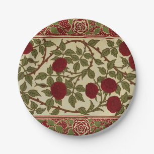 Walter Crane Vintage Rosamund Red Rose Floral Art Paper Plate