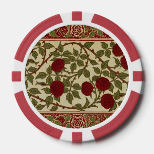 Walter Crane Vintage Rosamund Red Rose Floral Art Poker Chips