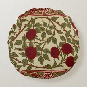 Walter Crane Vintage Rosamund Red Rose Floral Art Round Cushion