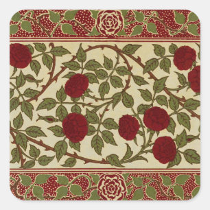 Walter Crane Vintage Rosamund Red Rose Floral Art Square Sticker