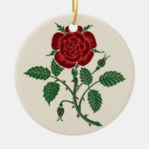 Walter Crane Vintage Saxon Red Rose Pattern Ceramic Tree Decoration