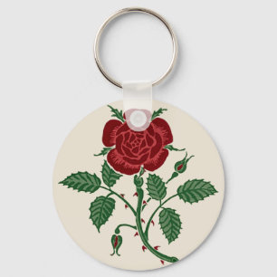 Walter Crane Vintage Saxon Red Rose Pattern Key Ring