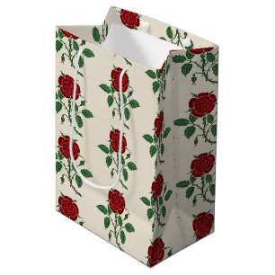 Walter Crane Vintage Saxon Red Rose Pattern Medium Gift Bag