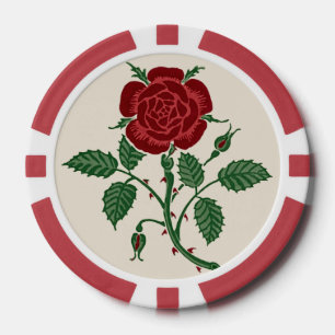 Walter Crane Vintage Saxon Red Rose Pattern Poker Chips