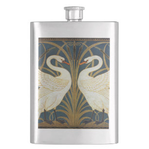 Walter Crane Vintage Swan and Iris Art Nouveau Hip Flask