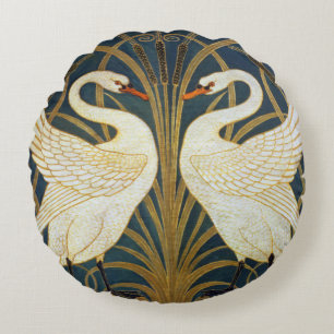 Walter Crane Vintage Swan and Iris Art Nouveau Round Cushion