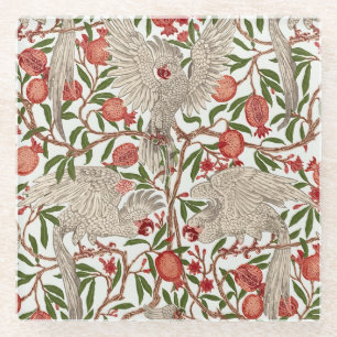 Walter Crane White Cockatoo Red Pomegranate Art Glass Coaster